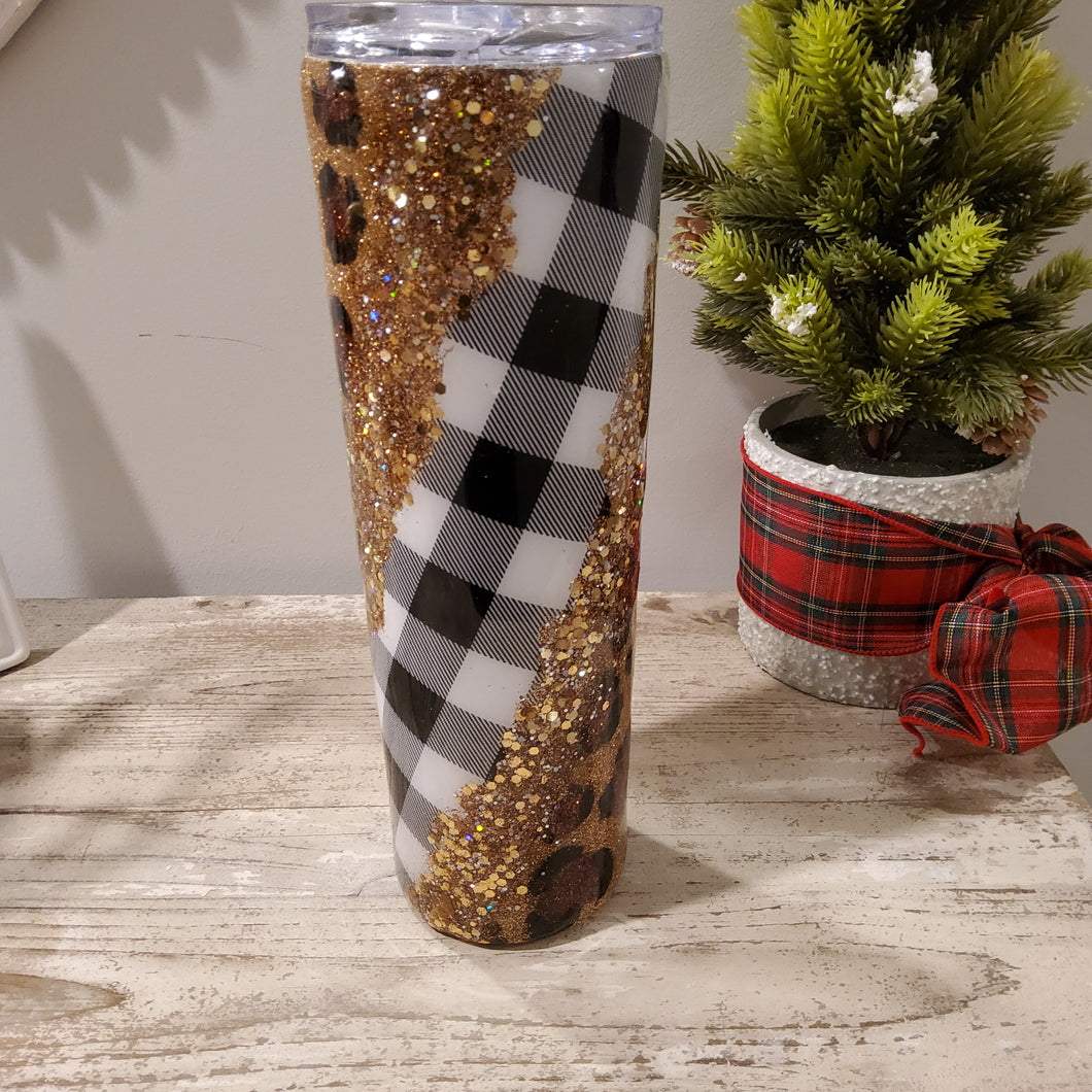 Black & white Buffalo Plaid Tumbler